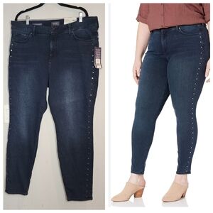 NWT NYDJ Ami Studded Skinny Legging Stretch Denim Jeans Size 18W darkwash